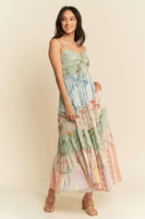 Davi & Dani Mixed Print Maxi Dress in Sage Multi