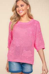 Haptics Open Knit Floral Crochet Top in Pink