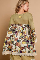 POL Ribbed and Mixed Floral Print Knit Top in Moss Green