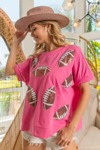 Load image into Gallery viewer, BiBi Game Day Football Sequin Patch Top in Hot Pink
