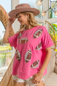 BiBi Game Day Football Sequin Patch Top in Hot Pink