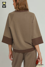 Load image into Gallery viewer, Umgee CLOUDKNIT 3/4 Raglan Sleeve Colorblock Crewneck Top in Coco Brown
