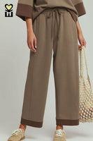 Umgee CLOUDKNIT Modal & Tencel Colorblock Straight Pants in Coco Brown