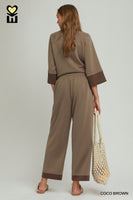 Umgee CLOUDKNIT Modal & Tencel Colorblock Straight Pants in Coco Brown