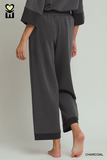 Umgee CLOUDKNIT Modal & Tencel Colorblock Straight Pants in Charcoal