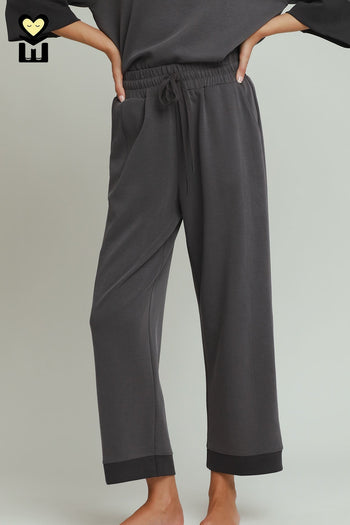 Umgee CLOUDKNIT Modal & Tencel Colorblock Straight Pants in Charcoal