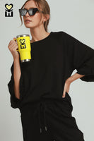 Umgee Luxeknit Round Neck Ruffle Tier Raglan Sleeve Top in Black