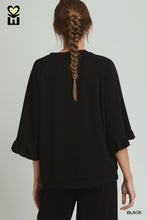 Load image into Gallery viewer, Umgee Luxeknit Round Neck Ruffle Tier Raglan Sleeve Top in Black
