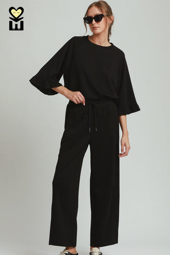 Umgee Luxeknit Wide Leg Pants in Black