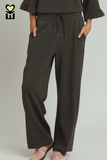 Umgee Luxeknit Wide Leg Pants in Charcoal