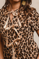 BiBi Textured Peplum Top with Ribbon Ties in Leopard