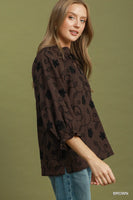 Umgee Textured Floral Embroidered Top in Brown