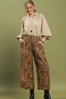 Umgee Leopard Print Scallop Hem Wide Leg Pants in Latte