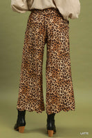 Umgee Leopard Print Scallop Hem Wide Leg Pants in Latte