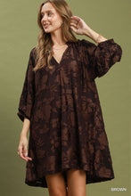 Load image into Gallery viewer, Umgee Velvet Floral Textured Babydoll Mini Dress in Brown
