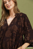 Umgee Velvet Floral Textured Babydoll Mini Dress in Brown
