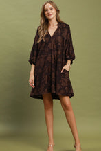 Load image into Gallery viewer, Umgee Velvet Floral Textured Babydoll Mini Dress in Brown

