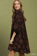 Load image into Gallery viewer, Umgee Velvet Floral Textured Babydoll Mini Dress in Brown
