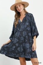 Load image into Gallery viewer, Umgee Velvet Floral Textured Babydoll Mini Dress in Slate Blue
