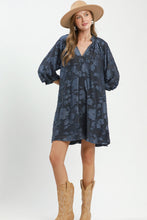 Load image into Gallery viewer, Umgee Velvet Floral Textured Babydoll Mini Dress in Slate Blue
