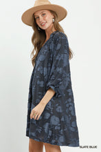Load image into Gallery viewer, Umgee Velvet Floral Textured Babydoll Mini Dress in Slate Blue
