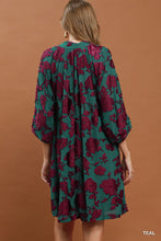 Load image into Gallery viewer, Umgee Velvet Floral Textured Babydoll Mini Dress in Teal
