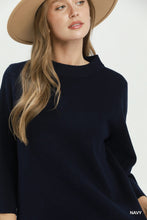 Load image into Gallery viewer, Umgee Mock Neck Fine Knit Sweater Top in Navy
