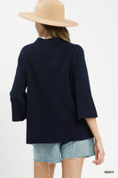 Umgee Mock Neck Fine Knit Sweater Top in Navy