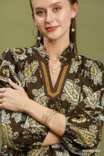 Load image into Gallery viewer, Umgee Paisley Print V-Neck Puff Sleeve Blouse in Brown Mix
