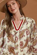 Load image into Gallery viewer, Umgee Paisley Print V-Neck Puff Sleeve Blouse in Cream Mix
