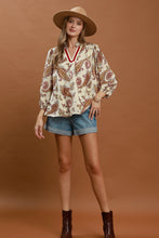 Load image into Gallery viewer, Umgee Paisley Print V-Neck Puff Sleeve Blouse in Cream Mix
