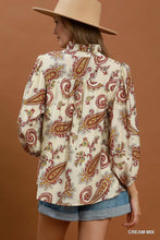 Load image into Gallery viewer, Umgee Paisley Print V-Neck Puff Sleeve Blouse in Cream Mix
