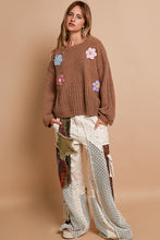 Load image into Gallery viewer, POL Chenille Knit Sweater with Multi Colored Flower Appliques in Mocha ON ORDER
