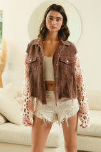 Load image into Gallery viewer, BiBi Corduroy Jacket with Crochet Flower Sleeves in Mocha/Blush
