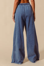 Load image into Gallery viewer, So Me Denim and French Terry Distressed Wide Leg Pants in Denim/Light Grey
