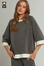 Load image into Gallery viewer, Umgee LUXEKNIT Colorblock Crewneck Raglan Sleeve Top in Charcoal
