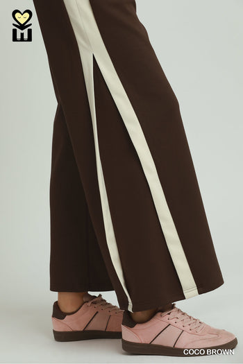 Umgee LUXEKNIT Colorblock Side Stripe Straight Pants in Coco Brown