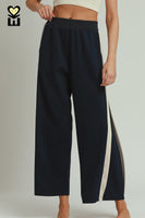 Umgee LUXEKNIT Colorblock Side Stripe Straight Pants in Midnight Blue