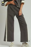 Umgee LUXEKNIT Colorblock Side Stripe Straight Pants in Charcoal