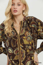 Load image into Gallery viewer, Umgee Floral Print Long Sleeve Blouse in Brown
