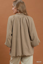 Load image into Gallery viewer, Umgee Balloon Sleeve Split Neck Blouse in Mocha
