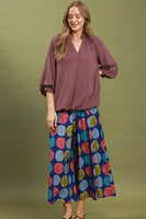 Umgee Balloon Sleeve Split Neck Blouse in Plum