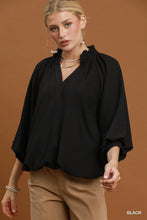 Load image into Gallery viewer, Umgee Balloon Sleeve Split Neck Blouse in Black
