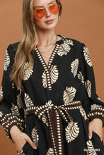 Load image into Gallery viewer, Umgee Mix Leaf Print Belted Midi Dress in Black Mix

