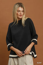 Load image into Gallery viewer, Umgee Contrast Trim Mock Neck 3/4 Sleeve Knit Top in Black

