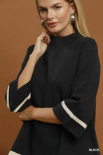 Load image into Gallery viewer, Umgee Contrast Trim Mock Neck 3/4 Sleeve Knit Top in Black
