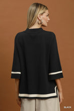 Load image into Gallery viewer, Umgee Contrast Trim Mock Neck 3/4 Sleeve Knit Top in Black
