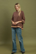 Load image into Gallery viewer, Umgee Contrast Trim Mock Neck 3/4 Sleeve Knit Top in Brown
