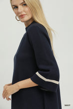 Load image into Gallery viewer, Umgee Contrast Trim Mock Neck 3/4 Sleeve Knit Top in Navy
