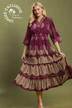 Load image into Gallery viewer, Umgee Mix Polka Dot Tiered Boho Midi Dress in Burgundy Mix
